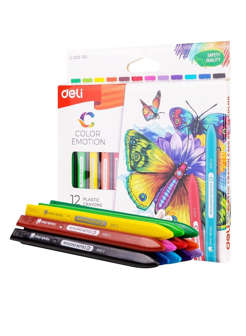 Deli مجموعة أقلام شمع بلاستيكية مكونة من 12 قطعة بألوان متعددة - Image 3